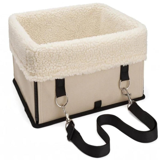 Hunde Autositz in Beige mit Lammfell-Polster und Befestigungsgurten